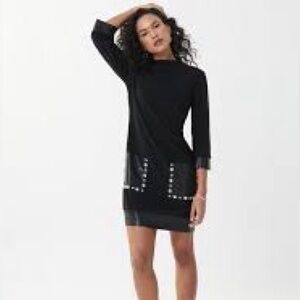 Joseph Ribkoff Bonded Knit Studded Dress Pockets Black Size 6 EUC